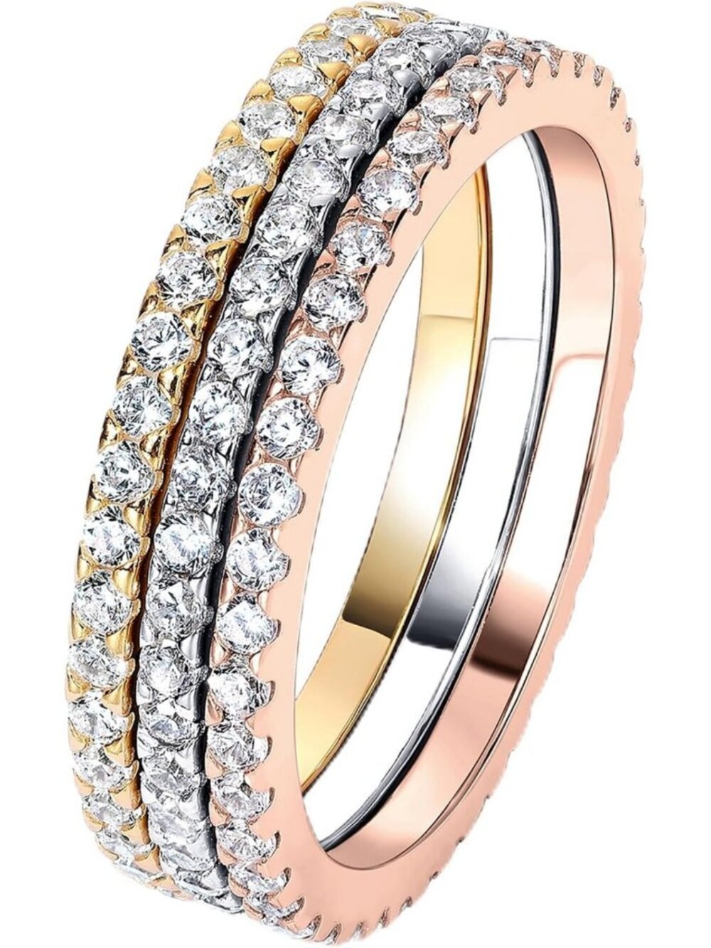 925 Sterling Silver Women's Wedding Band, 14K Gold Plated CZ Engagement Ring